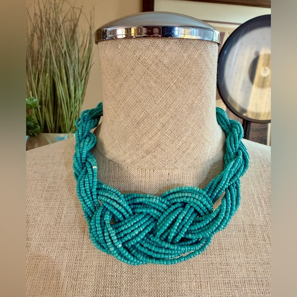 Lovisa Braided Faux Turquoise Blue Seed Bead Statement Necklace